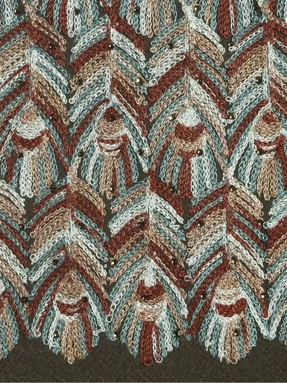 Women's neutral Pattern Fringe Alpaca, Lama Luxury Wrap Shawl w tiny rhinestones